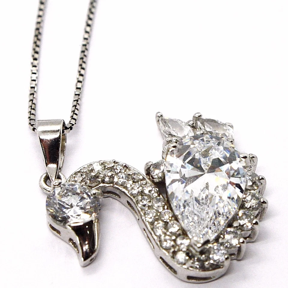 COLLANA ARGENTO 925, CATENA VENETA, PENDENTE CIONDOLO CIGNO, ZIRCONIA GOCCIA - Immagine 1 di 4