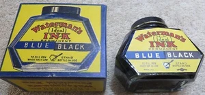 Botella de tinta Waterman's con caja n.º Tinta 172 azul negra años 30 2 onzas ideal - Imagen 1 de 11