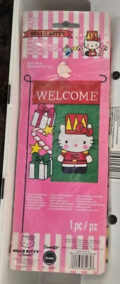 Nuevo Sanrio Hello Kitty BIENVENIDO Bandera Decoración VACACIONES NAVIDAD 12 in X 18 in Foto 1 de 3