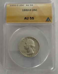 1932 d washington quarter ANACS A U 55 Certified Beautiful Looking Coin - Picture 1 of 4