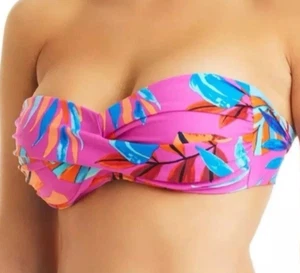 Bar III Women's Paradise Palms Twist Bandeau Bikini Top Pink Magenta Size Medium - Picture 1 of 8