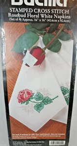 Bucilla Rosebud Stamped Cross Stitch Fabric 41641 New Set of 4 No Floss Included - Picture 1 of 7