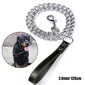 Durable Metal Chain Dog Lead with Padded Handle Long Strong Control Leash - Picture 1 of 6