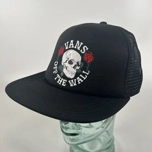 Vans Off The Wall Black Trucker snapback with white skull & red roses - Picture 1 of 12