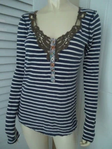 We The Free Top Shirt SP Pullover blau weiß Streifen Baumwolle Strick Spitze Boho - Bild 1 von 8