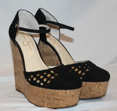 Jessica Simpson Negro Marshela Cuña Plataforma Tacones Talla 10 NUEVO Foto 1 de 4