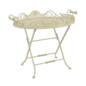 Butlertisch Beistelltisch Gartentisch Balkontisch Metall Antik-Stil weiß - Bild 1 von 1