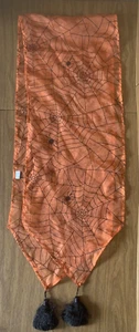 VTG Golden Holidays Sparkle Orange Black Spider Webs Halloween Table Runner - Picture 1 of 14