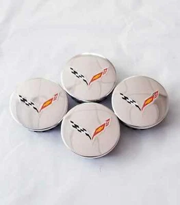 4pcs Chrome Wheel Center Cap for 14-19 Corvette Crossed Flags 68mm 2.7" - Picture 1 of 1