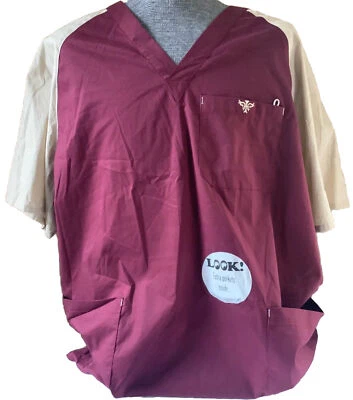 MED COUTURE FOR MEN EZ-FLEX NURSE NURSING SCRUB TOP SHIRT BURGUNDY TAN, 3XL NEW - Image 1 of 4