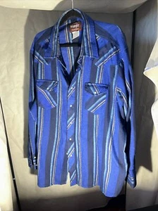 Camisa Wrangler Para Hombres 3XL Grande Azul Perla A Presión Western Manga Larga Rayas Rancher - Imagen 1 de 6