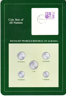 Coin All Nations ALBANIA Uncirculated 5 coin set Collection 1969 w/Stamp - Image 1 of 2
