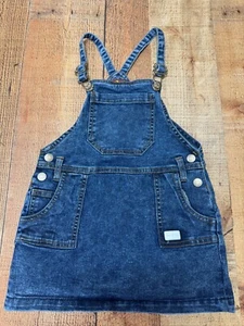 7 For All Mankind Dungaree Denim Overalls Romper Girls Size 4T Blue Sleeveless - Picture 1 of 7
