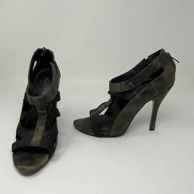 Elizabeth And James Leather Stretch Panel Open Toe Stiletto Sandals High Heels - Image 1 of 4