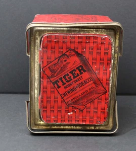 Vintage TIGER BRIGHT SWEET CHEWING TOBACCO Tin Basket Weave Lunch Box / Pail - Picture 1 of 8