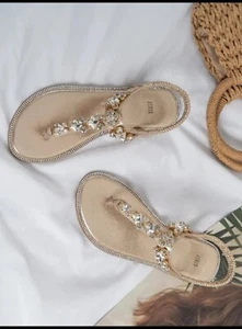 Womens Thong Strap Rhinestone Sandals - Picture 1 of 2