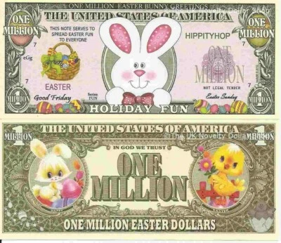 NOVELTY DOLLAR Easter Bunny Greetings Holiday Fun Million Dollar Bills x 2 Happy Bunnies Rabbit