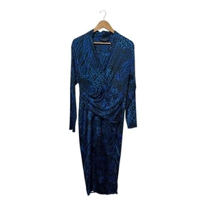 Abito midi Rachel Roy Bret jersey finto avvolgente animale cobalto XL scollo a V blu nero - Foto 1 di 6