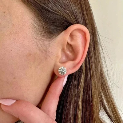 5.00 Ct E VVS2 Round Cut Lab Grown Diamond Stud Earrings 14k Gold IGI Certified - Image 1 of 4