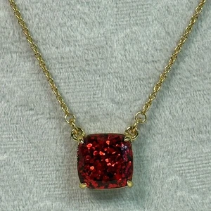 New Kate Spade Red Glitter Confetti Cause A Stir Gold Square Pendant Necklace - Picture 1 of 4