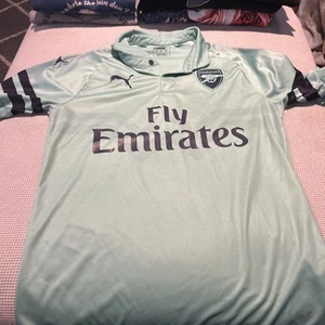Arsenal Fly Emirates Puma Jersey Short Sleeve Small Striped Polo Button - Picture 1 of 10
