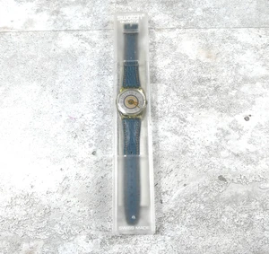 Swatch Uhr Vintage blaues Band klares Uhrwerk Lederband New Old Stock - Bild 1 von 13