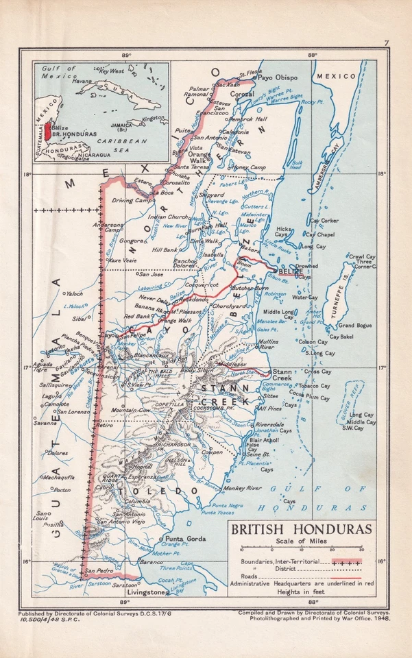 MAP PLATE 7 „BRITISH HONDURAS“ 21,5 cm x 13,5 cm, Photolithographed and Pronted - Image 1 of 1
