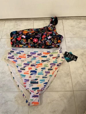 Maiô feminino Puma 2 peças tamanho GG estampa logotipo um ombro novo com etiquetas - Imagem 1 de 4