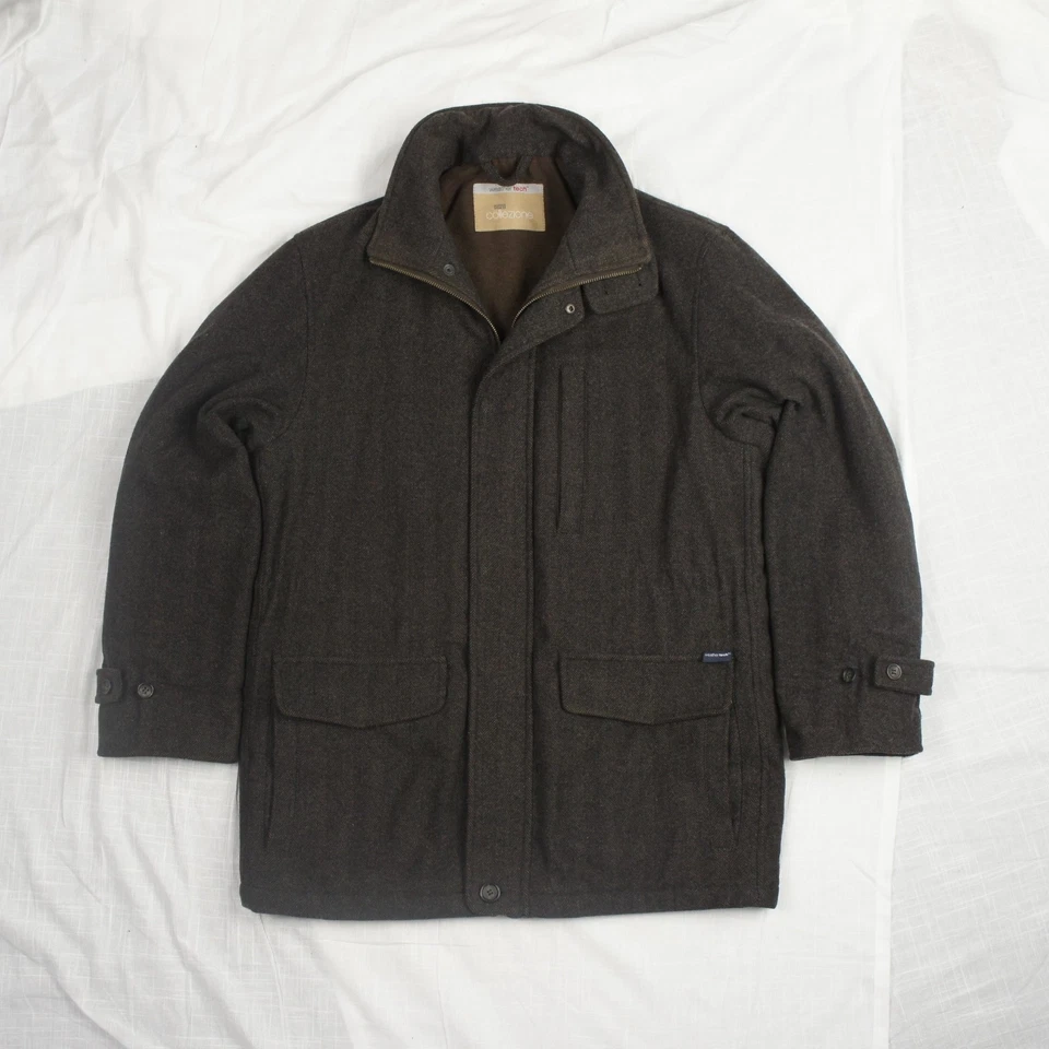 Marks & Spencer - M - Men's Tweed Wool Field Jacket Car Coat Herringbone Brown - Image 1 of 4
