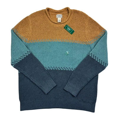 LL Bean Men's Organic Cotton Rollneck Striped Waffle Knit Sweater Size L Heavy - Image 1 of 4