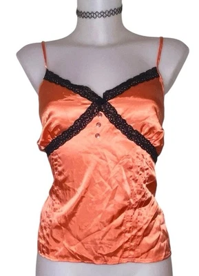 Top Y2k 90s Mujer Naranja Encaje Ribete Satinado Babydoll Grunge Gótico Coqueta Talla XL Foto 1 de 4