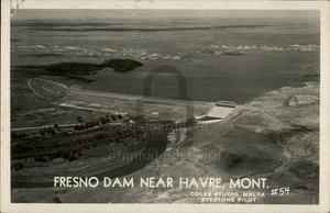 RPPC Fresno Dam Near Havre,Aerial View Real Photo 1951,MT Hill County Montana - Picture 1 of 5