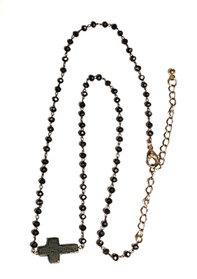 Collar Gargantilla Bronce Vidrio Cuentas Gris Piedra Cruz Colgante Dije 18" Delicado Foto 1 de 4