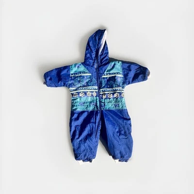 24MO VTG Pierre Cardin Snowsuit 90s Bear Retro Ski Winter Blue Baby Toddler Hood - Image 1 of 4