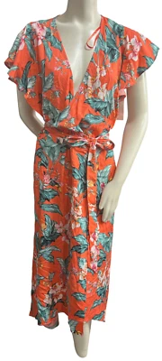 Vestido Charter Club Mujer Talla Grande Naranja Hawaiano Floral Cruzado Alto Nuevo Foto 1 de 4