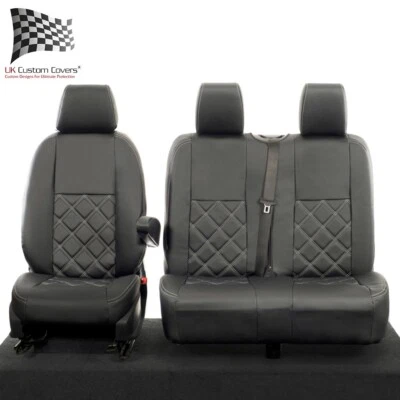 MERCEDES SPRINTER FRONT SEAT COVERS LEATHERETTE WITH ARMREST (2018 ON) BLACK 888 - Image 1 of 4