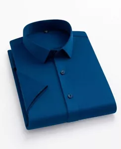 Men's Dress Shirts Formal Business Short Sleeves Elastic Non Iron Casual Shirts - Picture 1 of 18