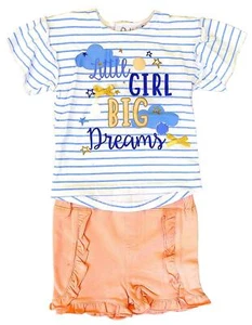 Conjunto de camiseta y pantalones cortos con volantes Big Dreams a rayas para bebés niñas pequeñas 3-24 meses - Imagen 1 de 2