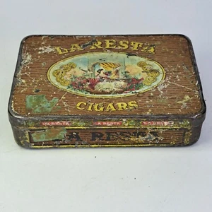 Scatola di latta per sigari vintage La Resta scatola di latta ganci curiosità foglio di piombo sughero - Foto 1 di 11