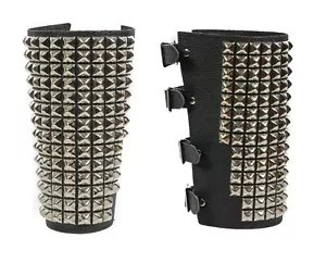 14 ROW PYRAMID STUD ARM BAND GAUNTLET WITH BUCKLE REAL LEATHER - Picture 1 of 6