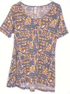 LuLaRoe Perfect Tee XS Extra Small Charcoal Orange Yellow Pink White Geometric - Picture 1 of 4
