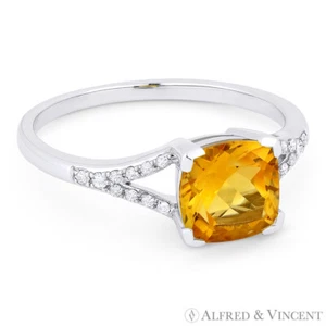 Anillo de compromiso/promesa de diamantes y citrino talla cojín de 1,38 quilates en oro blanco de 14 k - Imagen 1 de 1