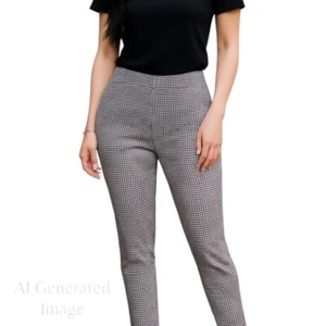 Talbots Womens Skinny Ankle Pull On Pants Black White Check Stretch Knit Size 4 - Picture 1 of 12