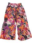 Loft Small Floral Wide Leg Pants Cropped Palazzo Pull On Linen Boho Bright