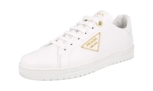 Zapatillas de cuero PRADA - 1E867M - Blanco Oro Logo Triangolo - NUEVO - 40 UK 7 - Imagen 1 de 11