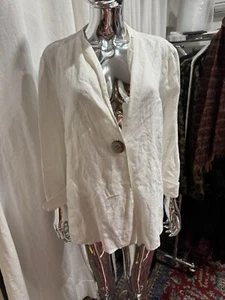 JM Collection 100% Linen White Blouse Pearl Button XXL - Picture 1 of 5