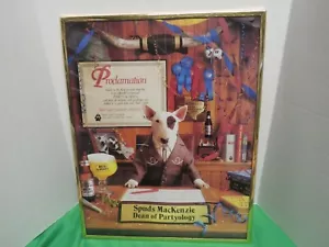 VINTAGE 1986 SPUDS MACKENZIE DEAN OF PARTYOLOGY FRAMED POSTER - Picture 1 of 2