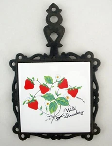 Remache de hierro fundido para colgar en la pared azulejo de cerámica fresa silvestre fruta cocina rústica - Imagen 1 de 12