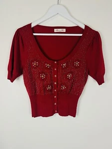 Alannah Hill Cardigan Size 14 Don't Tell Mum Red Beaded Embroidered Knit Retro - Foto 1 di 8