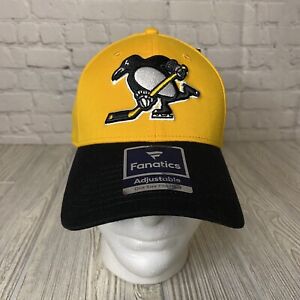 Fanatics NHL Pittsburgh Penguins Logo Adjustable Hat Cap Yellow Hook Loop NWT